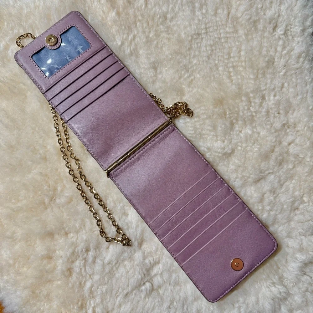 Thacker Nora Phone Crossbody Mauve Leather Wallet Bag Gold Chain